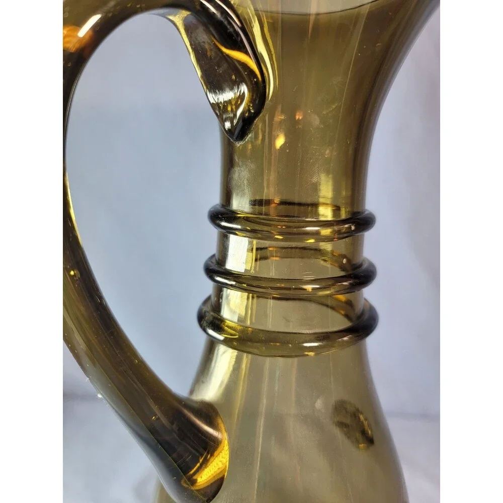 Italian Wine Decanter Vase Dark Smoke Colored Neck Rings 13.5''T VTG Italy Made